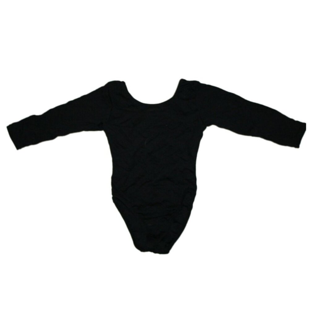 Girl Black Long Sleeve Jacques Moret Leotard Dance Gymnastics Solid Size XS 4/5
